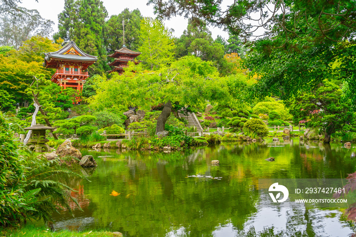 Beautiful view of Japanese Tea Garden in Golden Gate Park