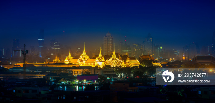 Landmark of Bangkok city Grand palace at sunrise in Bangkok, Thailand