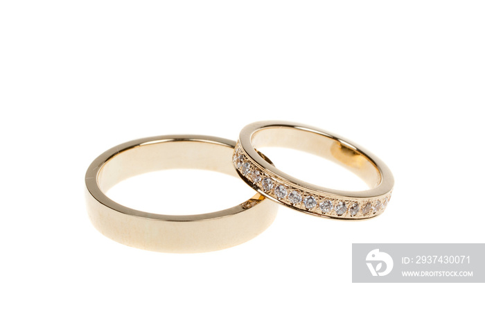 金色结婚戒指，白色隔离