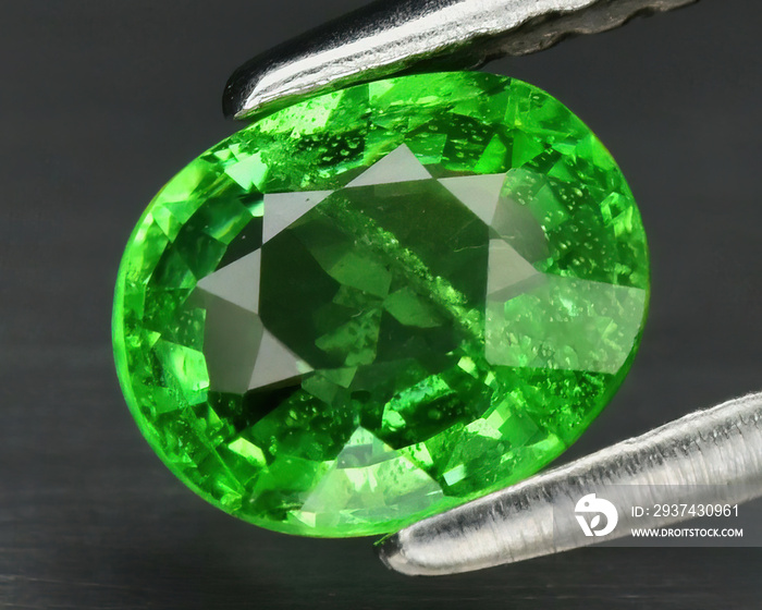 Natural gemstone green tsavorite garnet on background