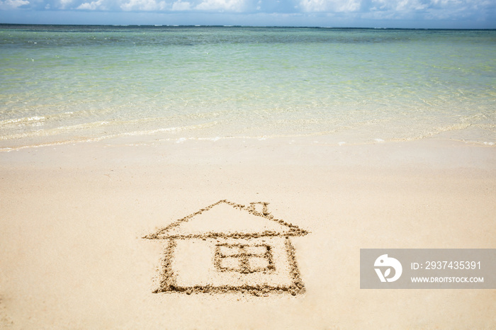 Hand Drawn House On The Beach