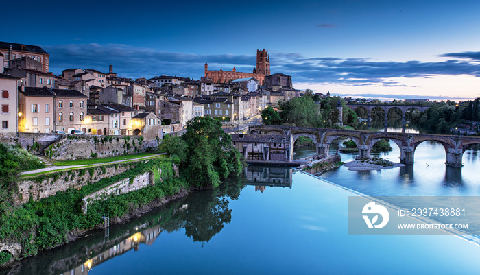 Cityscape of Albi at night in France