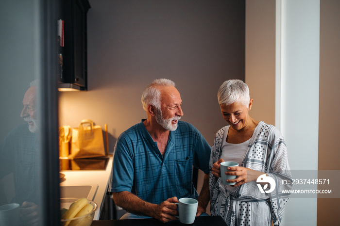 senior couple drinking coffee