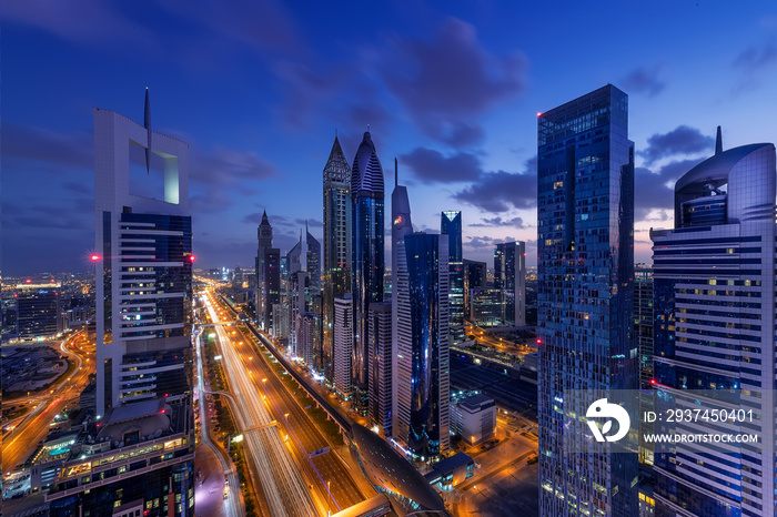 Dubai skyline with beautiful city close to busiest highway of Dubai