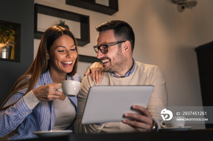 Couple having a video call on a tablet computer