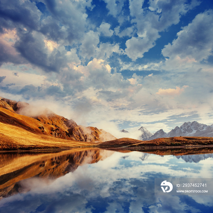 The picturesque landscape in the mountains. Upper Svaneti, Georg