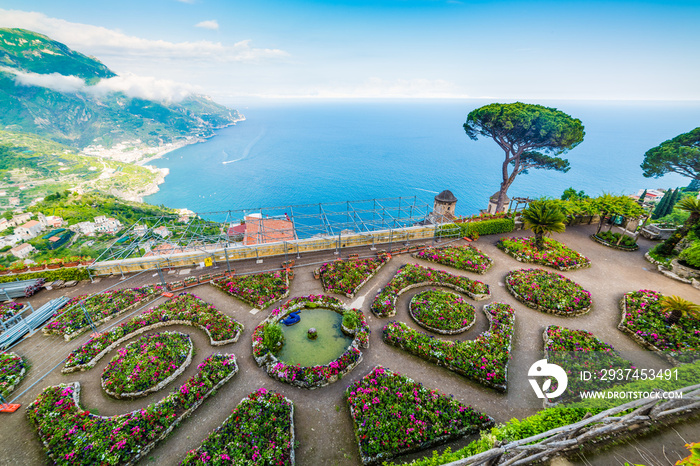 Flowers and pine trees in Ravello coast