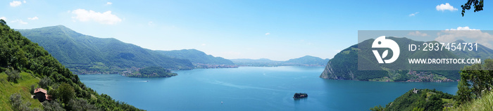 Lake panorama from  Monte Isola . Italian landscape. Island on lake. View from the island Monte Isol