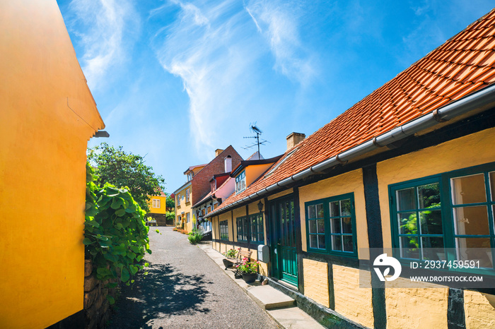 Idyllic village with yellow buildings