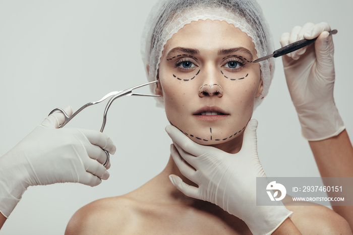Woman having cosmetic face surgery