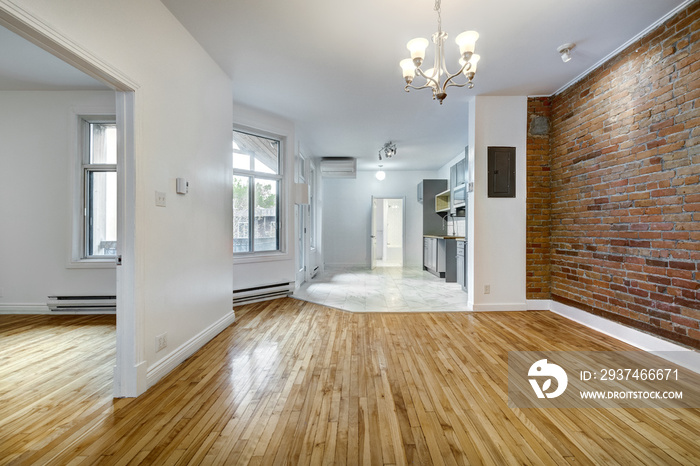 Real estate photography - Empty renovated apartment in Montreal. Old French style 6x plex in old par
