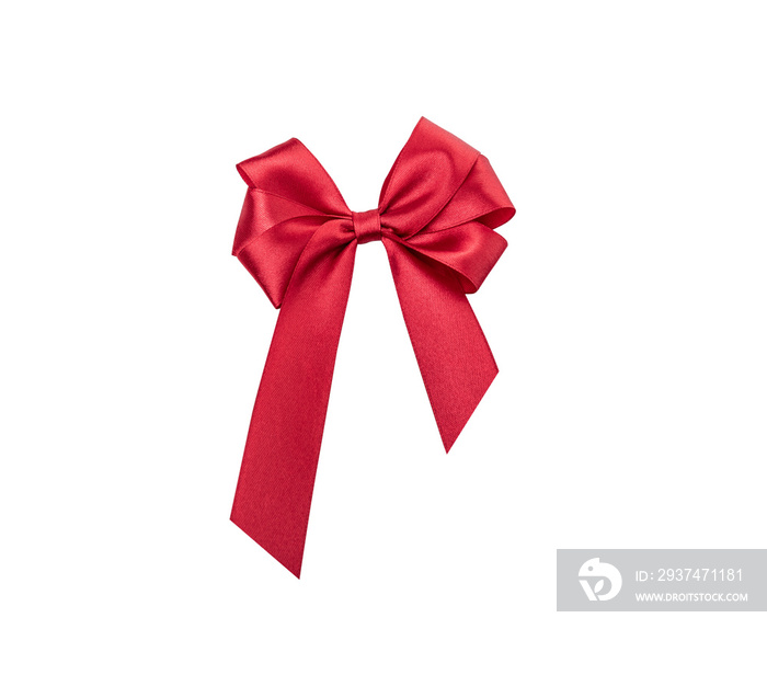 Shiny red satin ribbon on white background