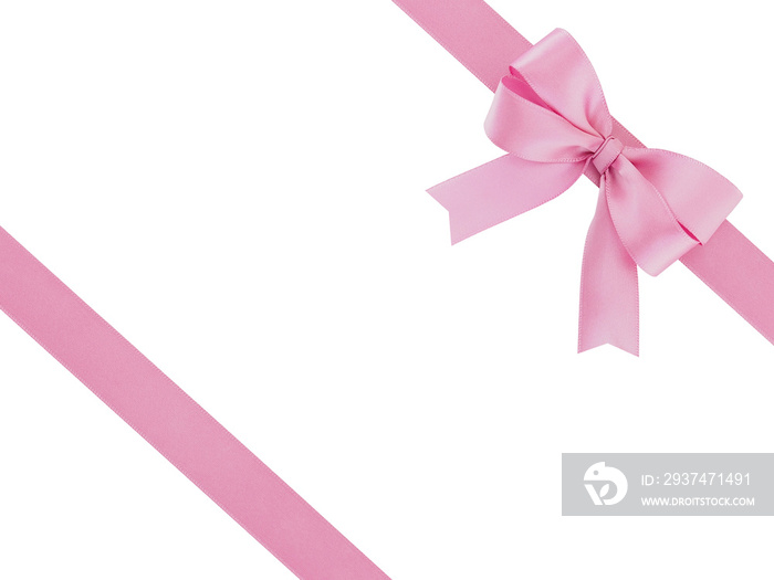 pastel pink ribbon with bow isolated on white background, simplicity decoration for add beauty to gi