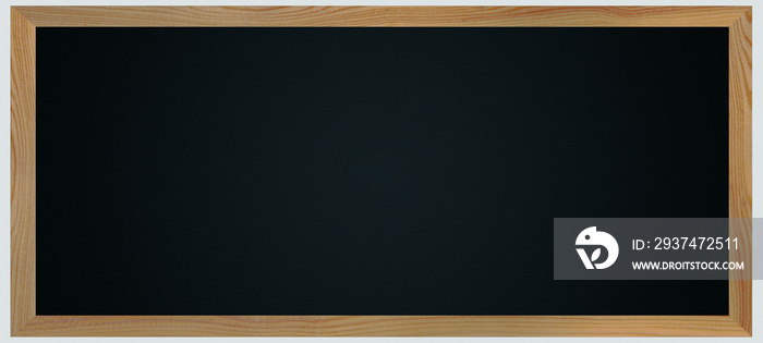 Wide blackboard with wooden frame isolated on white background for display products,with clipping pa