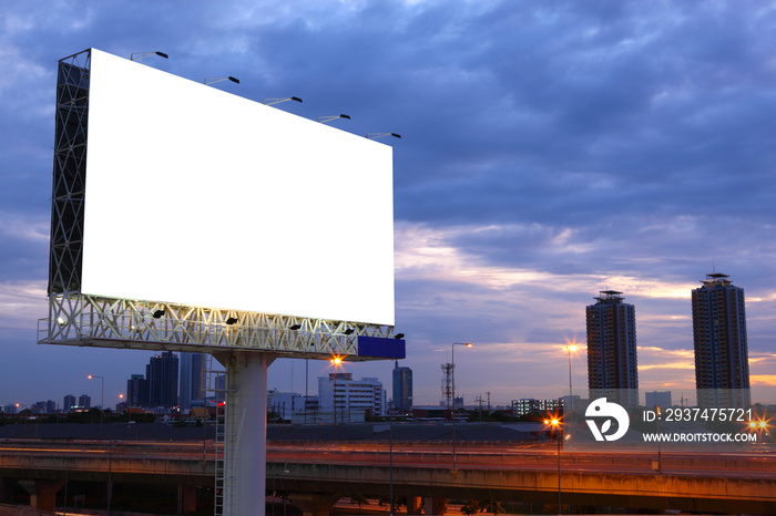 Blank billboard for advertisement at twilight