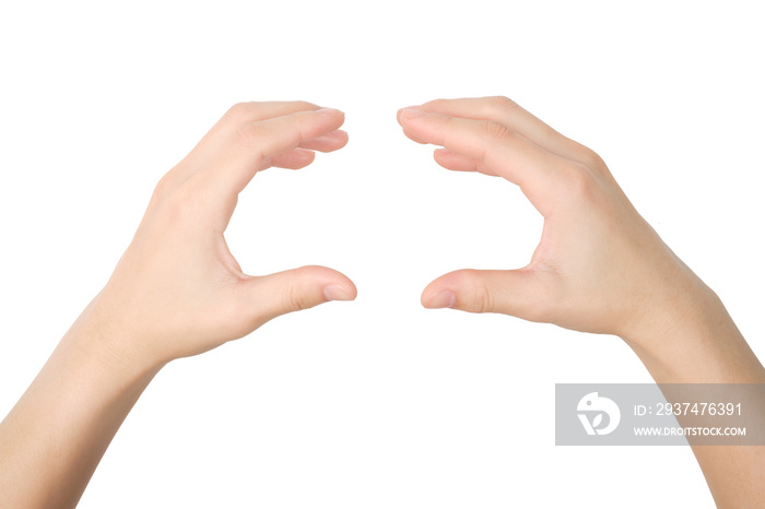 Hands gesture holding hamburger isolated with clipping path.