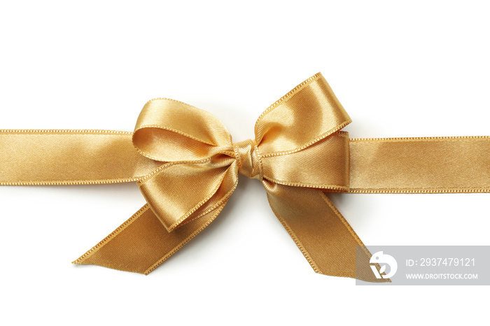 Gold gift bow isolated on white background