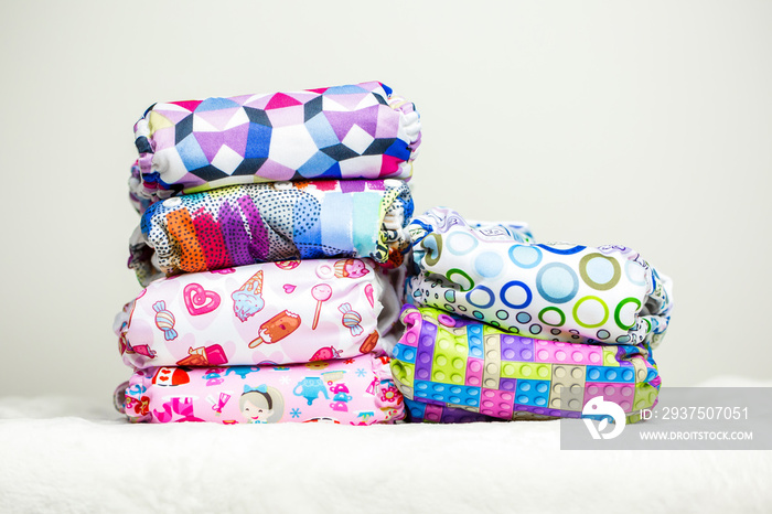 Stacks of eco friendly washable textile diapers.