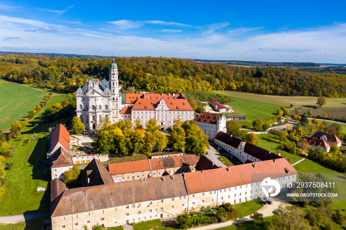 Aerial view Benedictine Monastery, Neresheim Abbey, Neresheim, Baden-Wuerttemberg, Germany