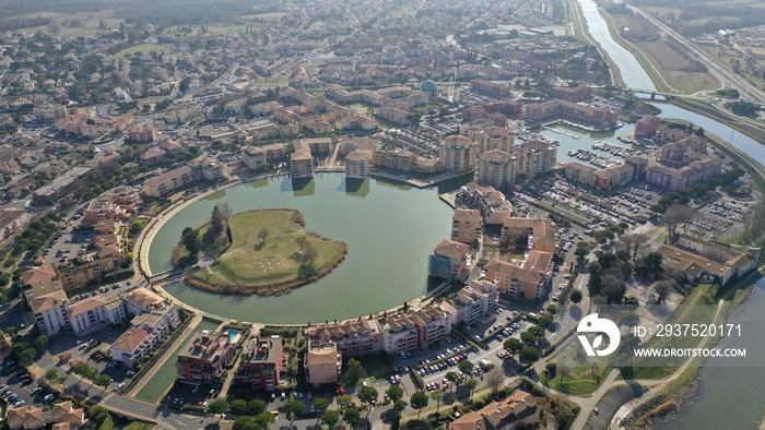 vue aérienne de Montpellier, Lattes et Mauguio dans le sud de la France en Occitanie