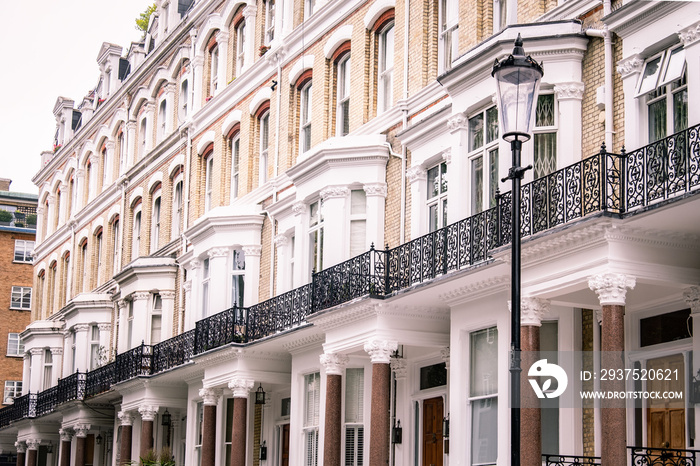 LONDON- An attractive street of luxury London townhouses in South Kensington