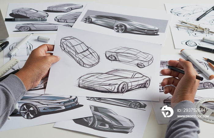 Designer engineer automotive design drawing sketch development Prototype concept car industrial crea