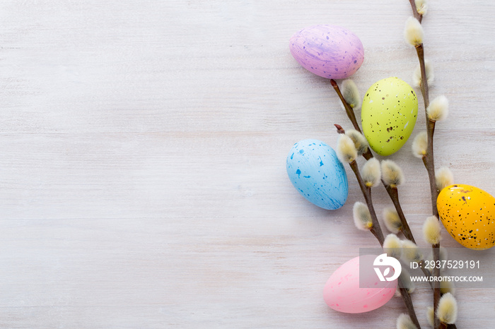 Easter and spring decoration, catkins and eggs.