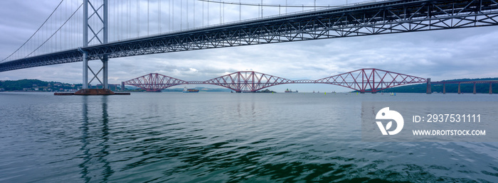 The Forth Crossings - the Forth Rail Bridge and the two road bridges  - from South Queensferry, Scot