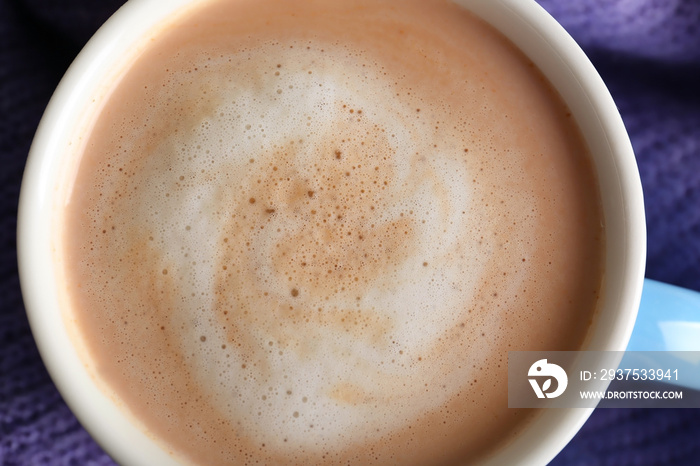 Cup of tasty cocoa drink, closeup