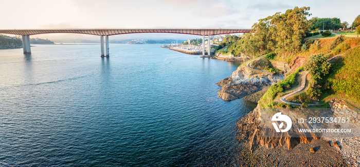 Panorama view of the Highway Bridge in Ribadeo, Spain - which connects Galicia and Asturia