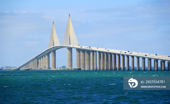 The view of Bob Graham Sunshine Skyway Bridge during a sunny day near St Petersburg, Florida, U.S.A