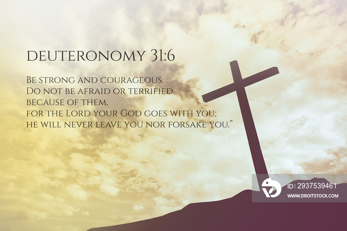 Deuteronomy 31:6 Vintage Bible Verse Background on one cross on