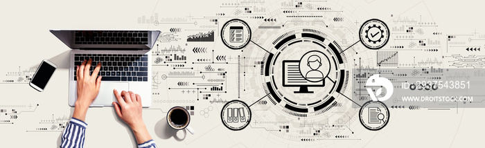 Document management system concept with person using a laptop computer