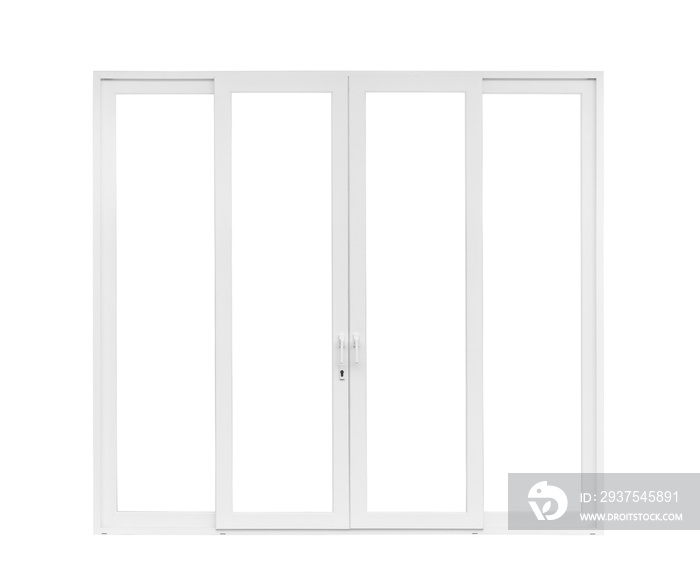 Real modern house door window frame isolated on white background