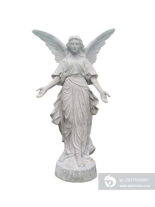 Beautiful angel statue isolated on white background.