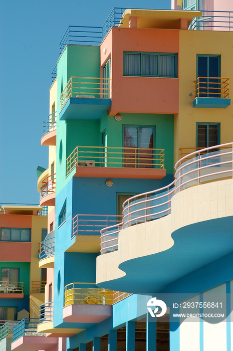 Colored architecture in the Albufeira Marina, Algarve - Portugal