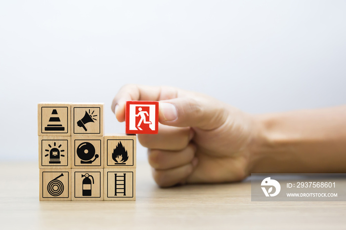 Wood block Stacking with Fire and safety icons.