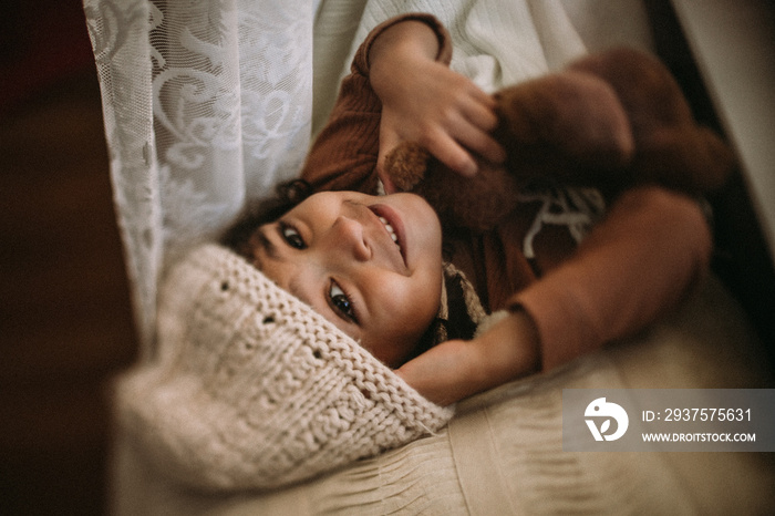 Little kids portrait on a couch