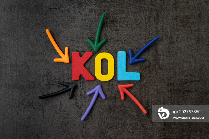 关键意见领袖的KOL缩写，影响者概念，指向KOL一词的彩色箭头