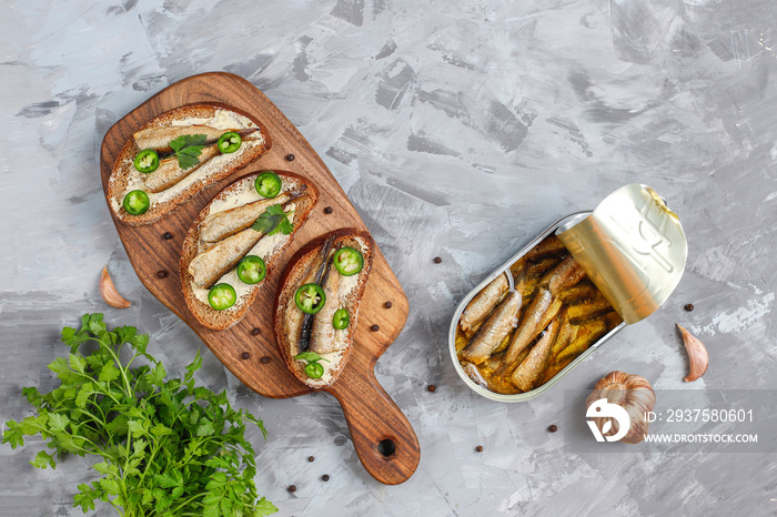 Fish sandwiches with sprats.