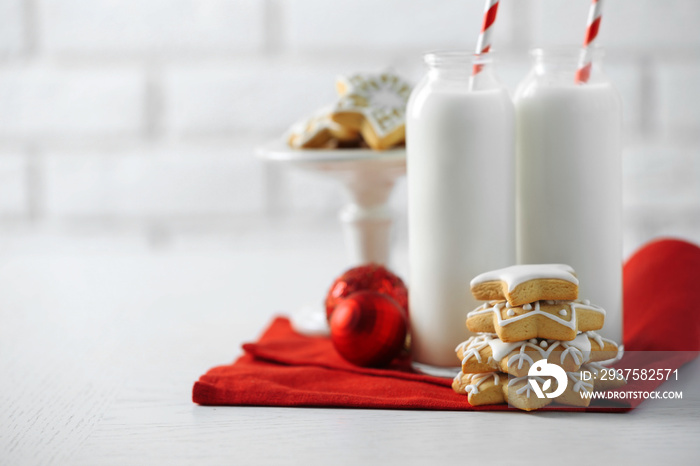 Beautiful composition with Christmas cookies and milk