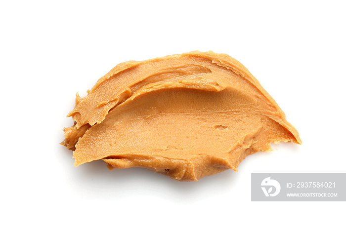 Tasty peanut butter on white background