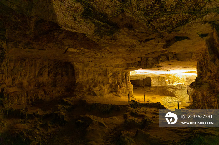 Underground halls and passages of meleke limestone Zedekiah’s Cave - King Solomon’s Quarries - under