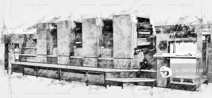 Illustration Sketch of a Offset printer