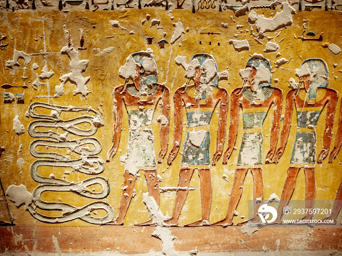 Hieroglyphics depicting the afterlife in the Valley of the Kings Luxor Thebes Egypt