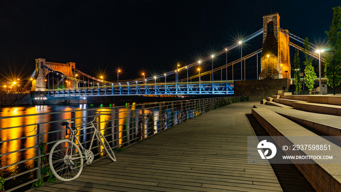 Wroclaw city at night, Grunwaldzki Bridge, Poland, Europe