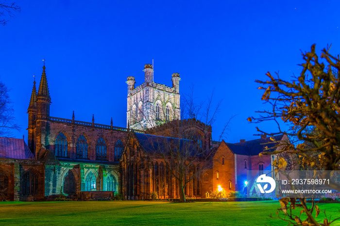 Sunset view of the Chester cathedral, England