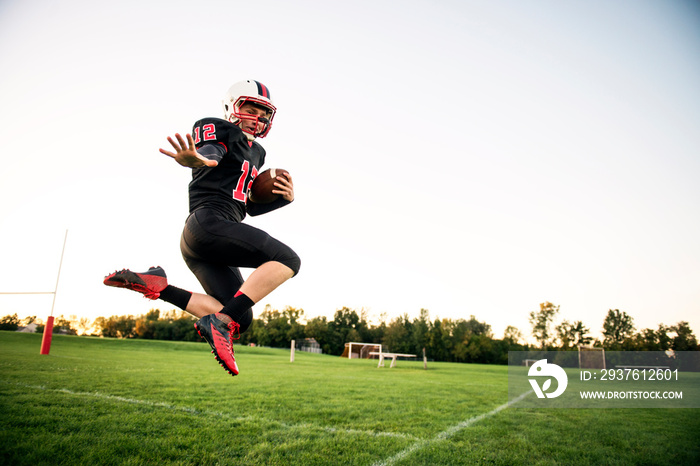 Portrait of American football player playing in field