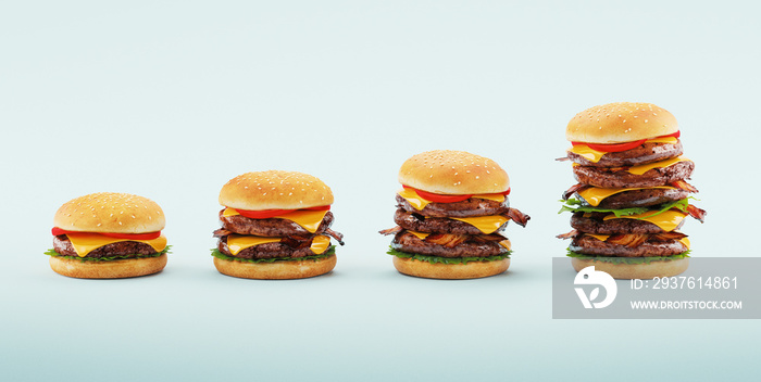 Hamburger. Fast food diet concept, Compulsive overeating and dieting. 3d rendering