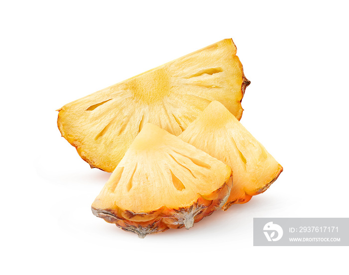 Slices of fresh pineapple isolated on white background with clipping path